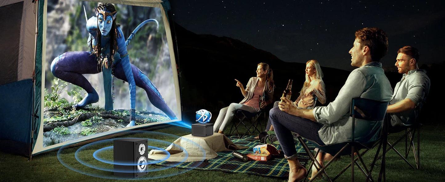 HAPPRUN Electric Focus Mini 1080P Bluetooth Projector, 200" Outdoor Movie Support, Compatible with Smartphone/HDMI/USB/PS5