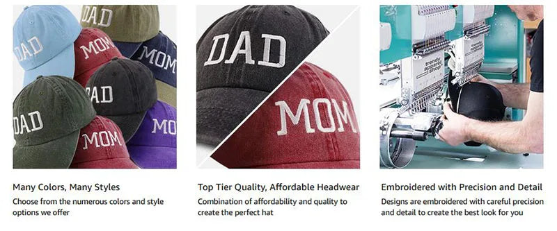 DAD MOM Embroidery Pure Cotton Baseball Cap Fashion Women Men Hat Sport Visors Snapback Cap Sun Hat Breathable Outdoor Caps