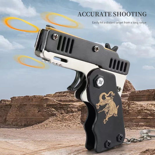 1PCS Keychain Elastic Leather Rubber Band Shooting Pistol Kid Outdoor Party Folding Gifts Boyfriend Fidget Toys