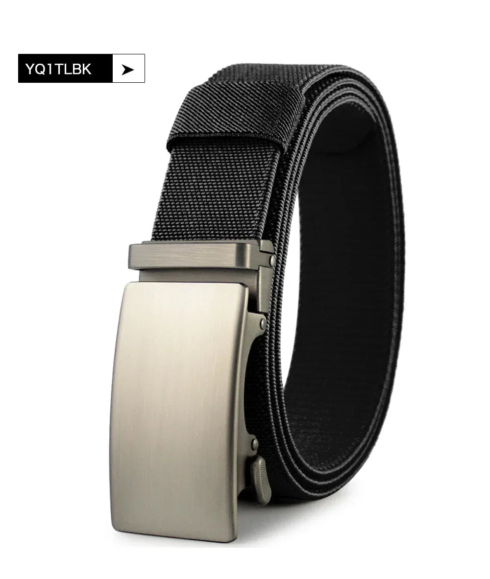 New Golf Sports Elastic Belt Tactical Belt Metal Automatic Buckle Tough Stretch Nylon Men Military Belt 115-150CM Big Size Belts