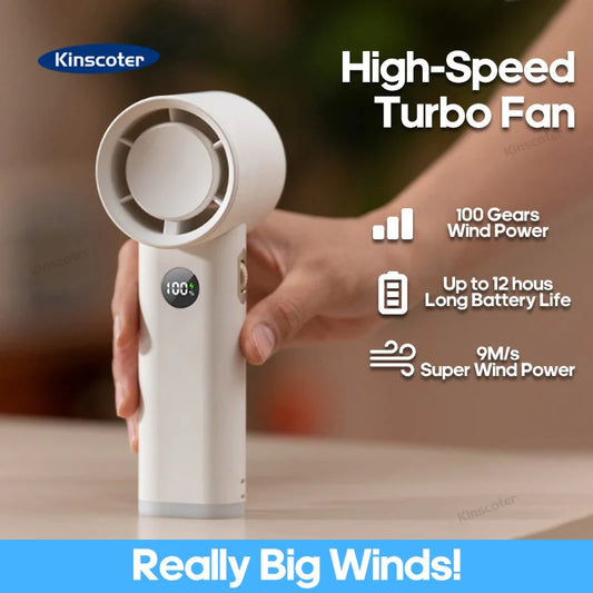 New Digital Handheld Fan High Speed Wind 100 Speeds Cooler Fan Ventilator Turbo Fan Air Circulator Handfan