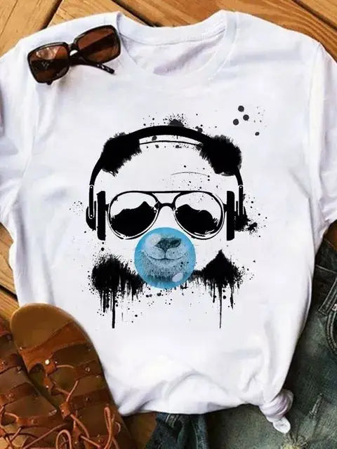 Maycaur Summer Women T Shirt Loose Tops Cute Panda Heart Print Short Sleeve Female Loose Casual T-shirt Ladies Top Teeadad