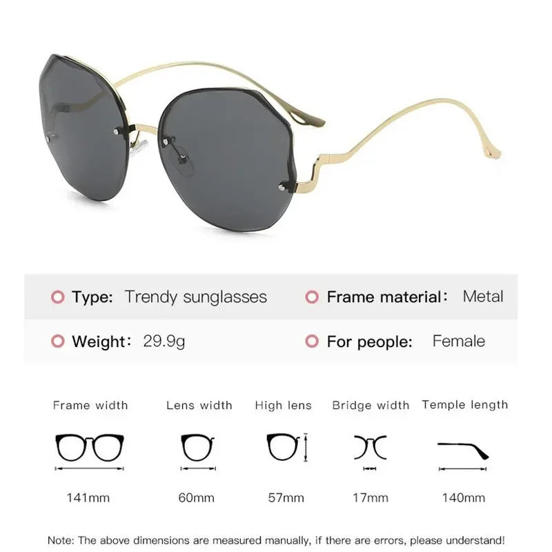 2023 Borderless Trimmed Fashionable Sunglasses Women UV Protection Irregular Round Oversized Sunglasses Ocean Lense SunGlasses