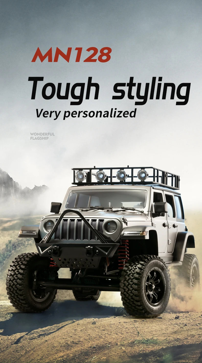 RC Crawler 4x4 Car MN128  2.4G Climbing Buggy Professional with LED Light Full Scale Remote Control Cars Toys for Boys Gift