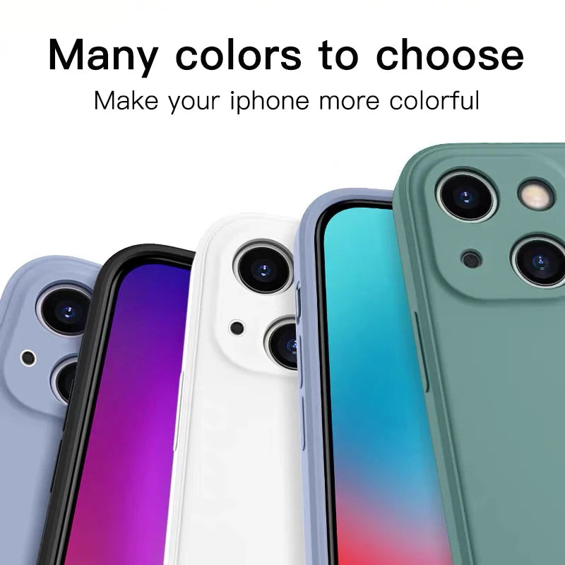 Original Square Liquid Silicone Phone Case For iPhone 16 15 14 13 11 12 Pro Max Mini X XS 7 8 Plus SE 2020 Shockproof Back Cover