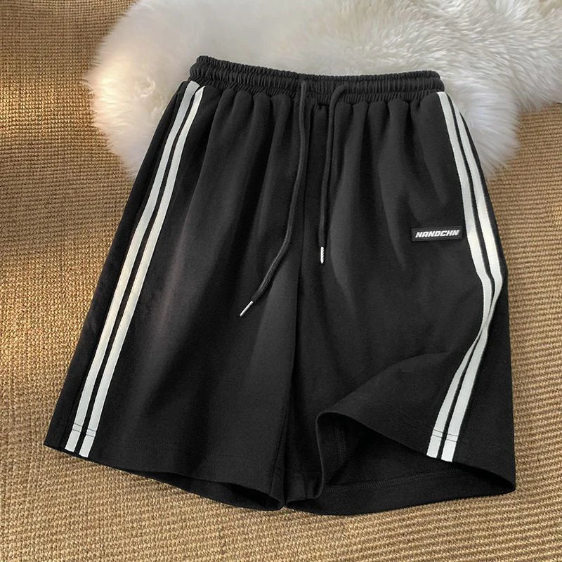 Striped Shorts Women Summer Streetwear Loose Wide Leg Shorts Y2K Korean Oversized Casual Elastic High Waist Sports Shorts Bf