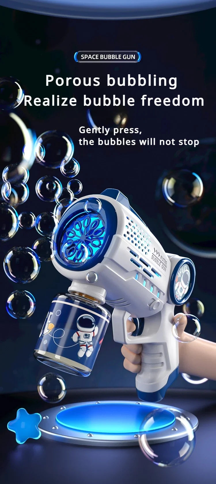 Electric Space Multi Hole Bubble Machine With Lights Fully Automatic Colorful Soap Handle Bubble Gun Children's Toy Outdoor Game