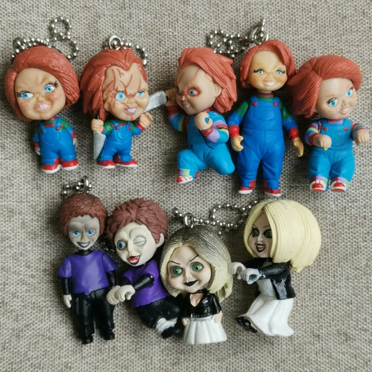 Original MIni Chucky Anime Cartoon Horror Bride Figure Keychain Pendant Collect Movie Film Model Toy Halloween Gift for Adult