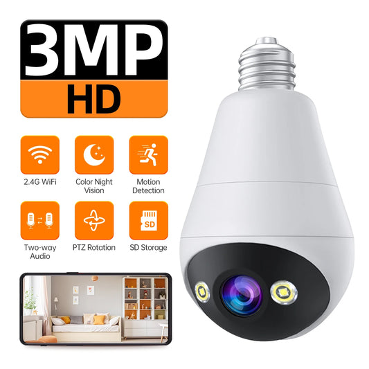 JOOAN 3MP IP Camera 2.4G Wifi E27 Bulb Surveillance Camera Smart Home AI Tracking Security Baby Monitor Wireless CCTV Camera