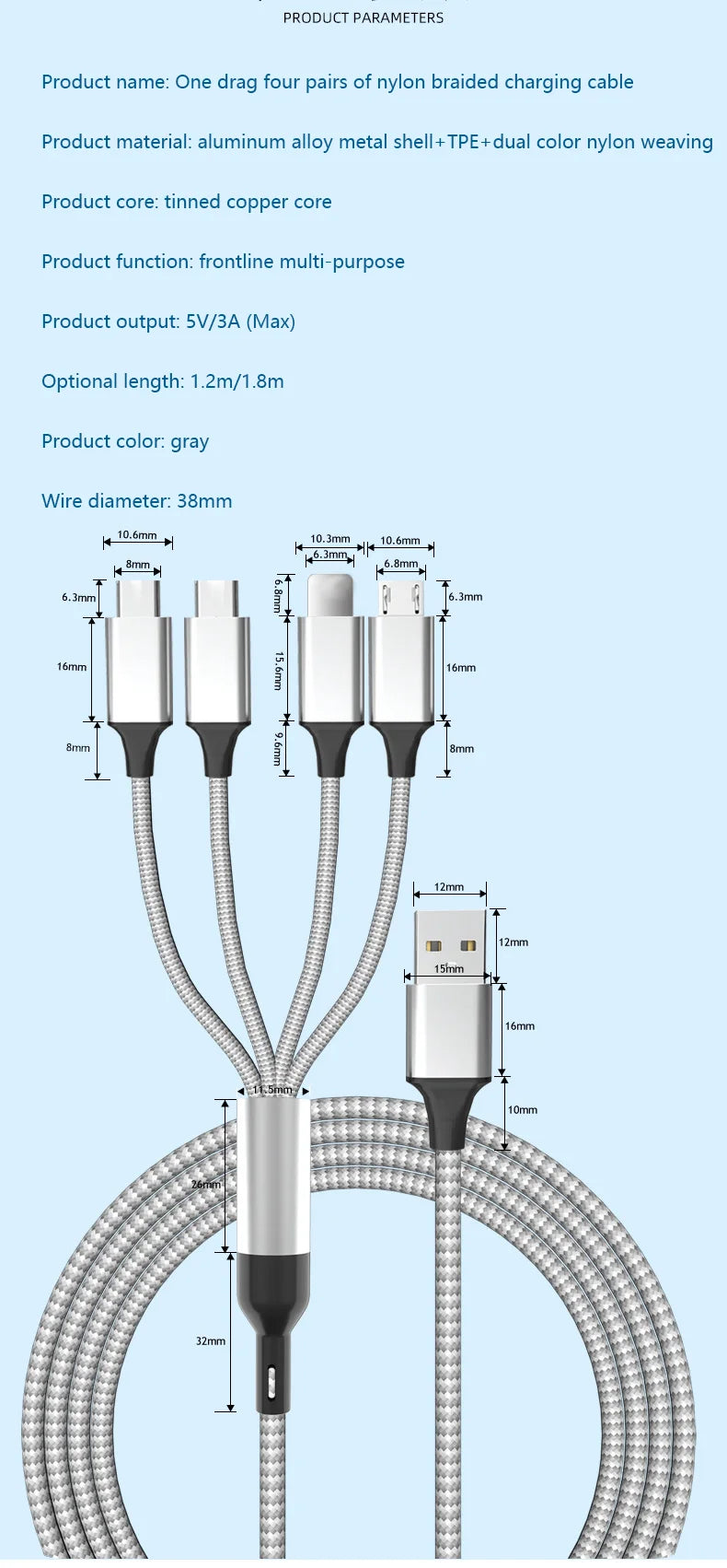Multi Charger Cable 4 In 1 OTG Data Cable USB Fast Charge To Android Iphone Type C Charger for Iphone Huawei Android Phones
