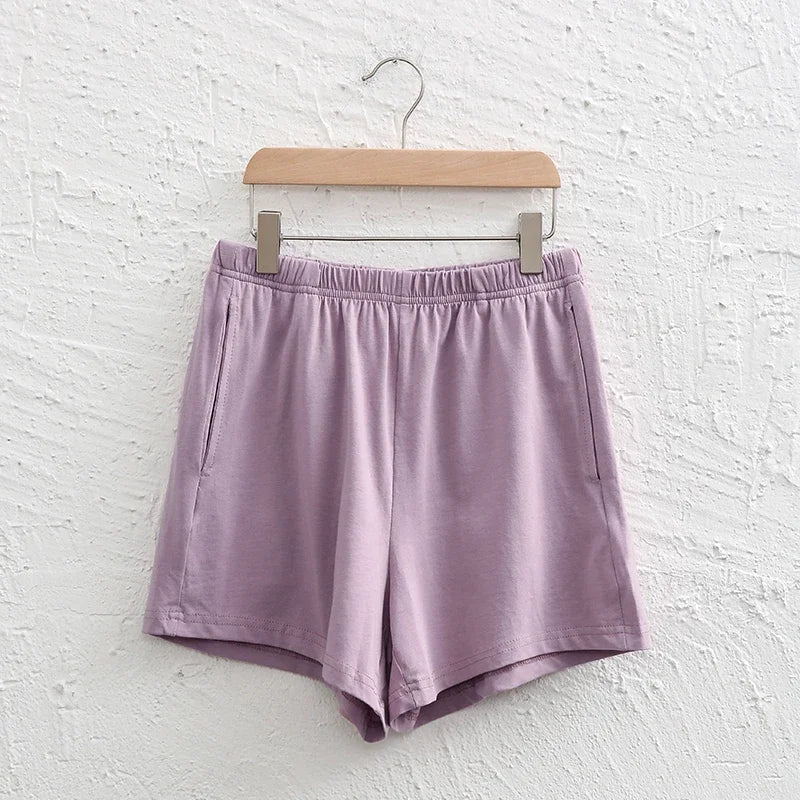 Casual Loose 95% Cotton Shorts Knitted Women High-wasit Soft Streetwear Sport Running Basic Summer Short With Pockect Mujer