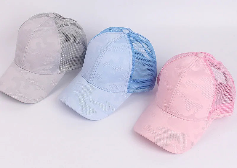2024 New Summer Camouflage Mesh Trucker Hat Snapback Cap Chapeau Femme Fashion Messy Hair Bun Ponytail Baseball Caps for Women