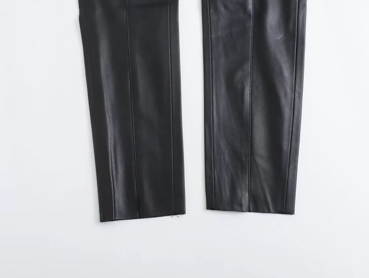 TRAFZA 2024 Women Stylish Stretch Pants Streetwear Solid High Waist Ladies PU Faux Leather Pencil Trousers Full Length Bottoms