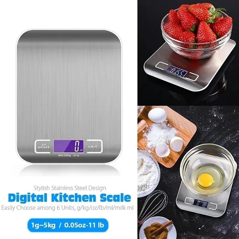 Kitchen Scale Stainless Steel Weighing Food Diet Balance Measuring LCD Precision Electronic Scales Baking Measuring Tools