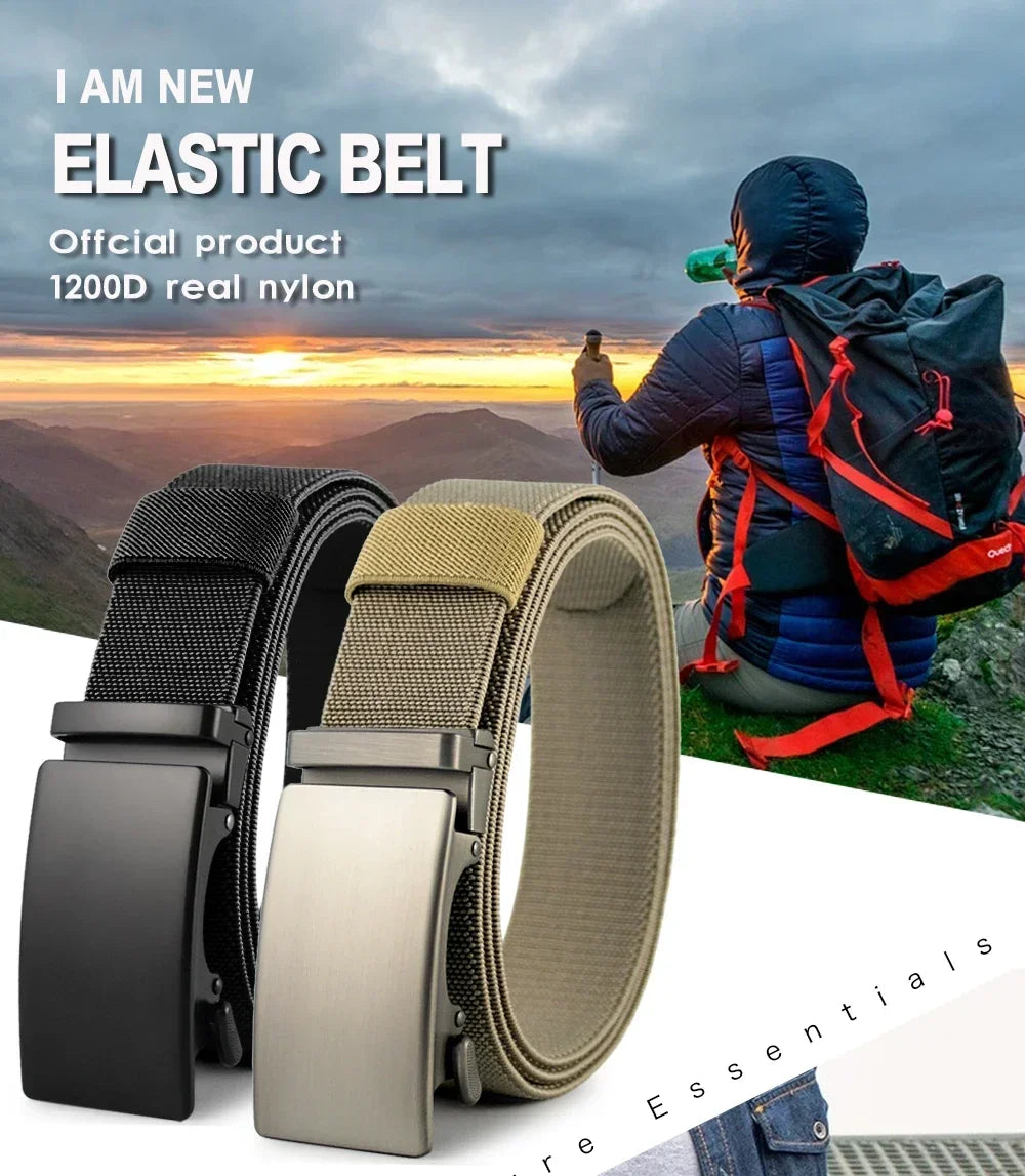New Golf Sports Elastic Belt Tactical Belt Metal Automatic Buckle Tough Stretch Nylon Men Military Belt 115-150CM Big Size Belts