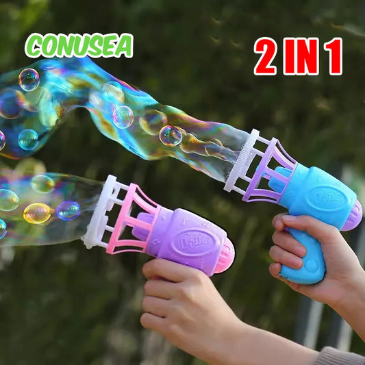 2 IN 1 Soap Bubbles Machine Bubble Gun Creative Bubble In Bubble Toys Blower Maker Outdoor Party Games Toys for Kids Boys Girls