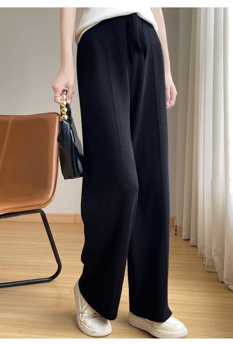 2024 Women's Cashmere Pants Sports Pants Women's Autumn and Winter High Waist Drawstring Warm Pants Knitted Cashmere Warm Pants