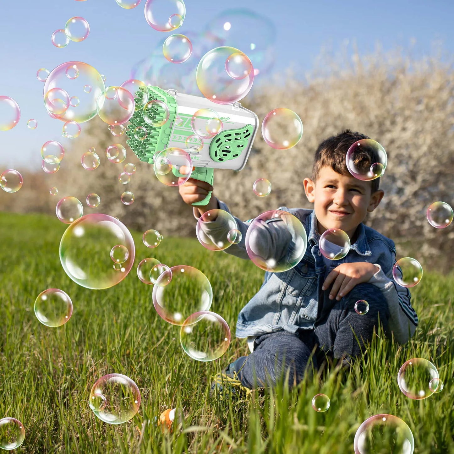 69Holes Rocket Bubble Gun ，Automatic Bubbles Machine Gun Launcher Shape Blower Soap Toys For Kid Bubble Machine Party Supplies