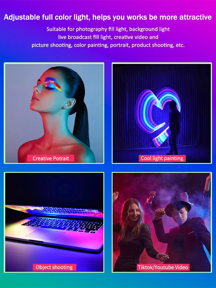 LUXCEO Q508A RGB Photography Light LED Handheld Video Tube 3000K-6000K Rechargeable Battery Studio Photo Lamp for Youtube TikTok