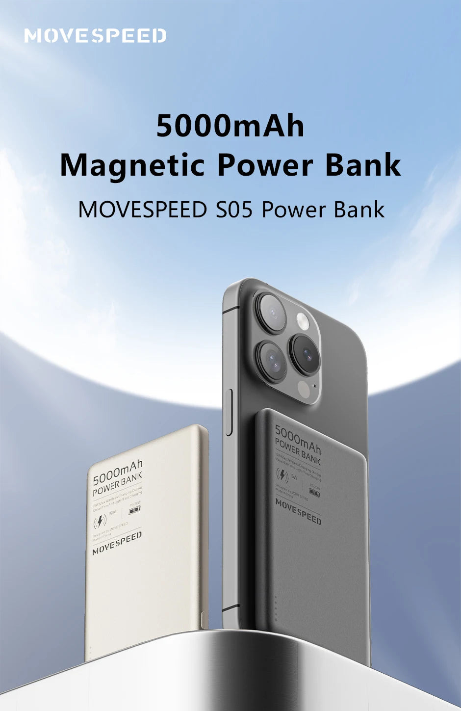 MOVESPEED S05 Magnetic Power Bank 5000mAh 20WPD Wireless Powerbank Slim Portable Battery Charger for iPhone 16 15 Samsung 24 23