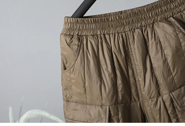 Elegant Light Weight Warm Down Cotton Trousers 2024 New Winter Outerwear Work Trousers Windproof Quilted Harem Pants for Women