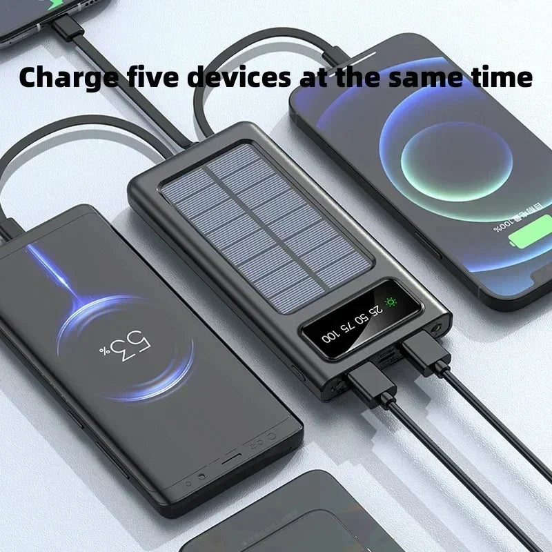 200000mAh Solar Power Bank Ultra Capacity USB 4 in1 Super Fast Charging USB TypeC LED Light Outdoor Power Bank For Xiaomi iPhone