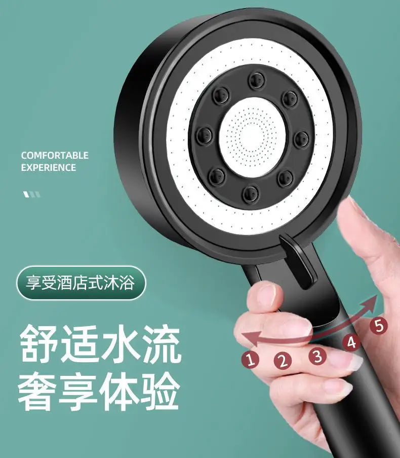 Black Silver Shower Head High Pressure 5 Modes Water Saving Nozzle Powerful Pressurized Spa Handheld Showers Bathroom accessorie