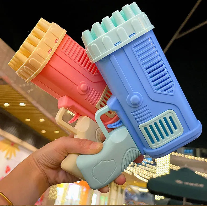 Bubble Gun Kids Toys Rocket 32 Holes Soap Bubbles Machine Gun Shape Automatic Blower With Light Outdoor Toy Gifts Party
