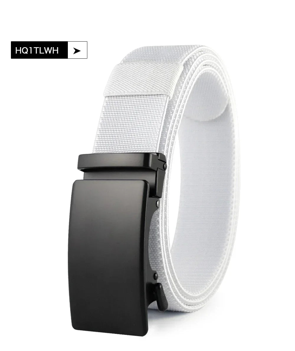 New Golf Sports Elastic Belt Tactical Belt Metal Automatic Buckle Tough Stretch Nylon Men Military Belt 115-150CM Big Size Belts