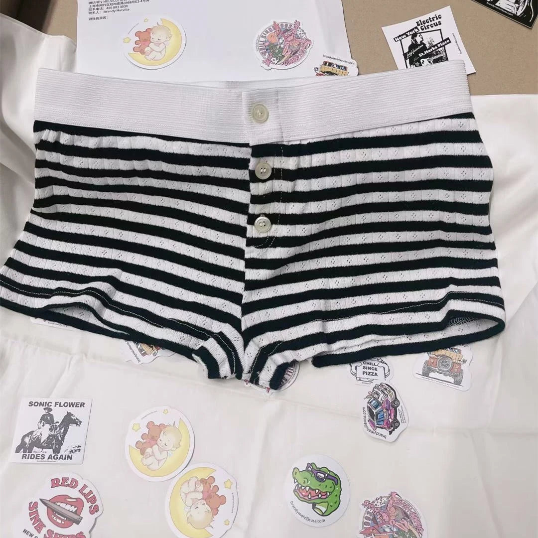Casual Women Soft Cotton Front Buttons Shorts 2023 Summer Vintage Low Waist Female Chic Bottoms