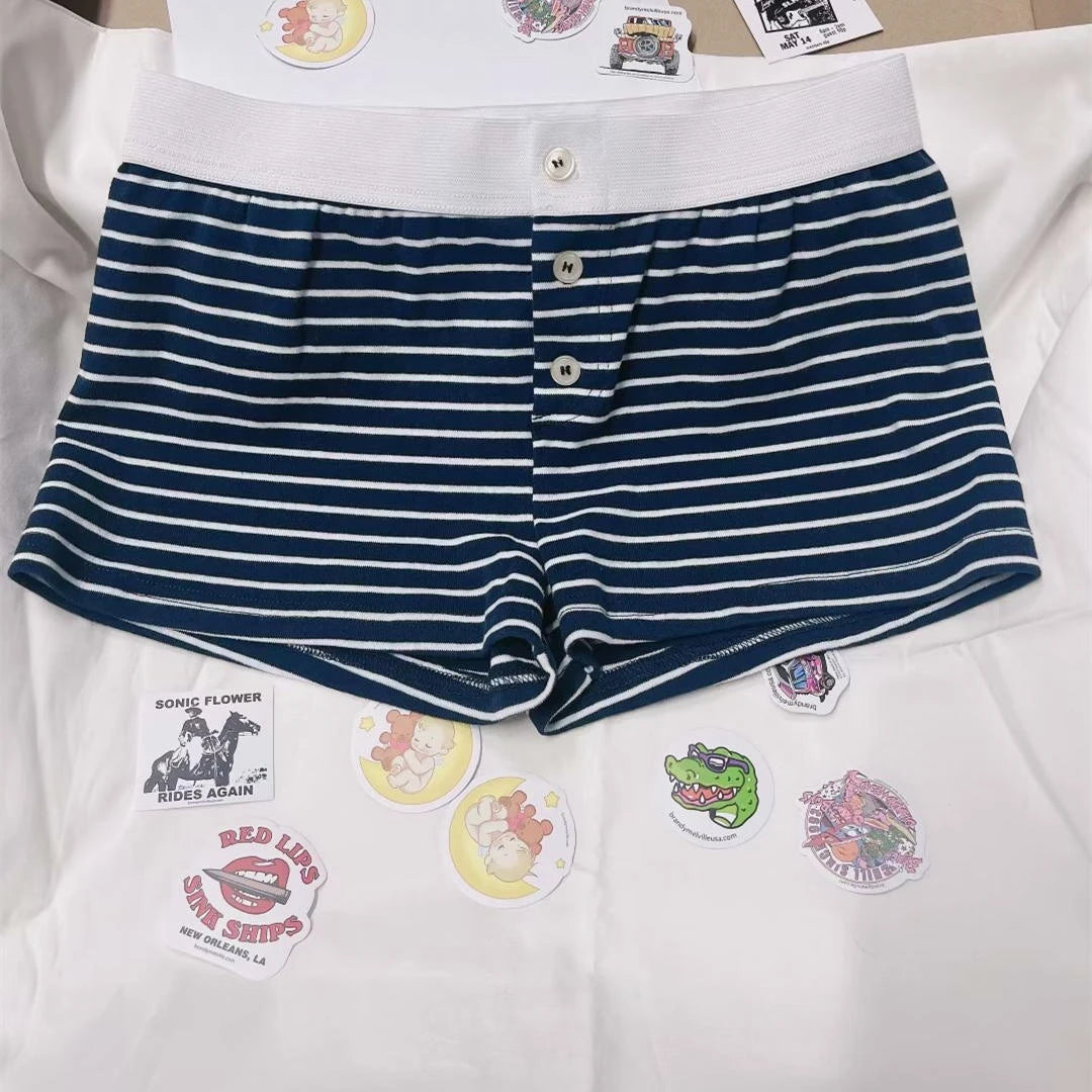 Casual Women Soft Cotton Front Buttons Shorts 2023 Summer Vintage Low Waist Female Chic Bottoms