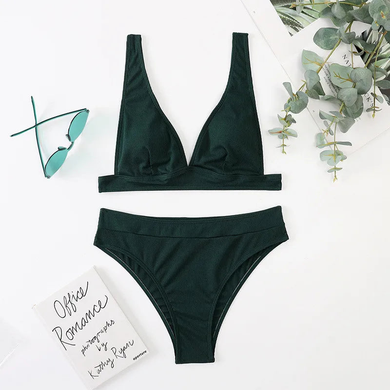 Women Swimwear Bikinis Soild Color Chest Paded Crop Tops And Shorts Brazilian Beach Wear 2 Piece Swimsuits For Women Biquini