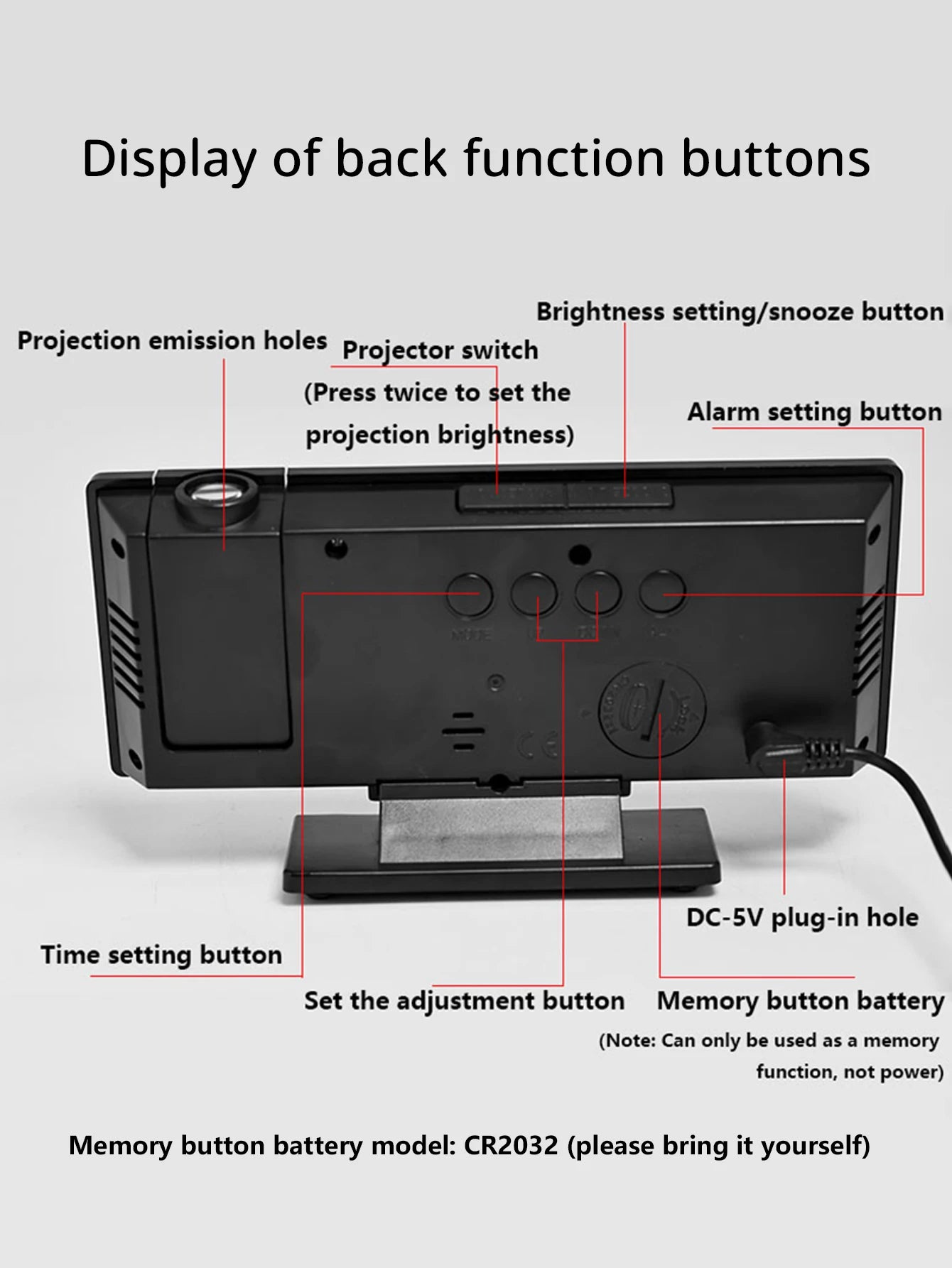 1PC Mirror multifunctional projection alarm clock Intelligent luminous clock Bedroom large screen projection clock