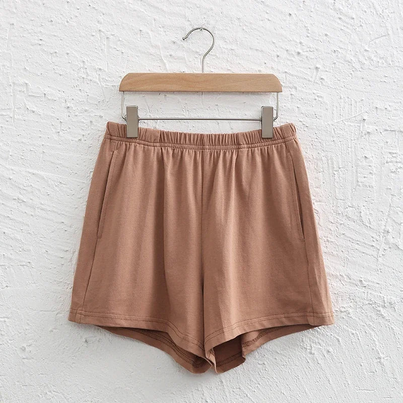 Casual Loose 95% Cotton Shorts Knitted Women High-wasit Soft Streetwear Sport Running Basic Summer Short With Pockect Mujer