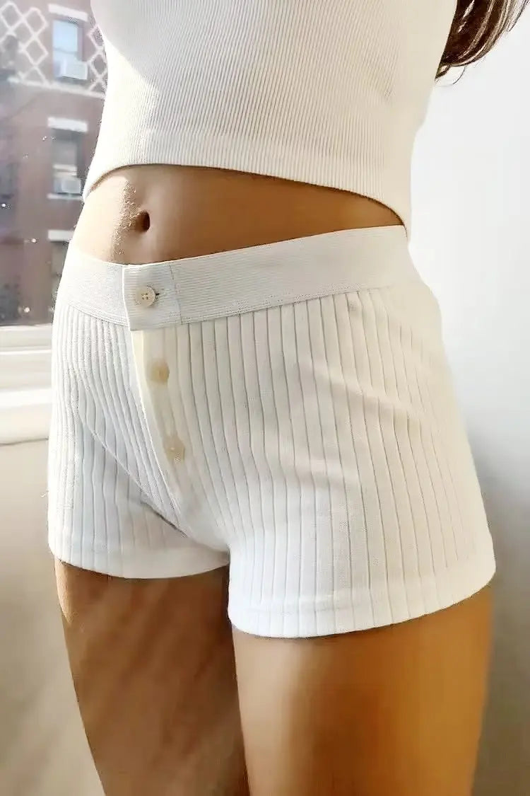 Casual Women Soft Cotton Front Buttons Shorts 2023 Summer Vintage Low Waist Female Chic Bottoms
