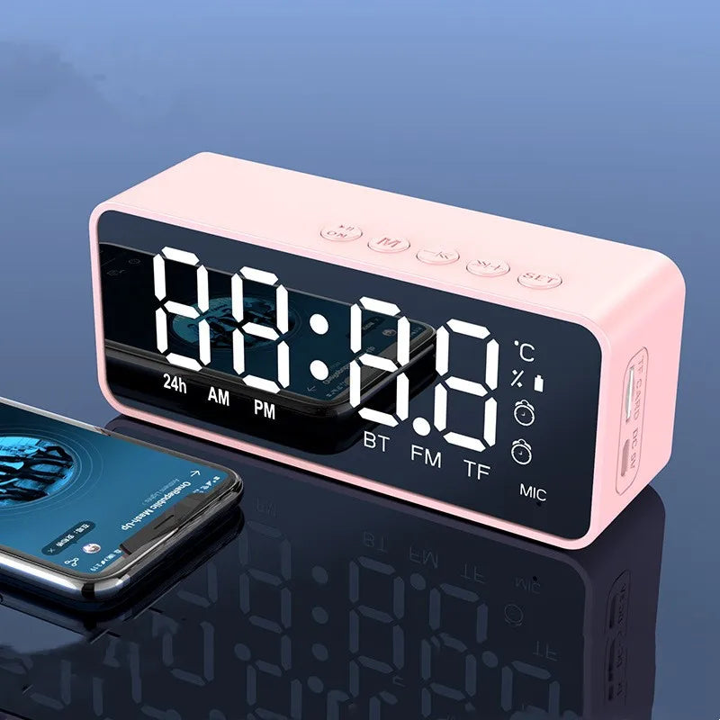 G50 Wireless Bluetooth Speaker with FM Mini Card Mirror Alarm Clock Audio Stall Receiving Support TF Card Desktop Speaker Clock