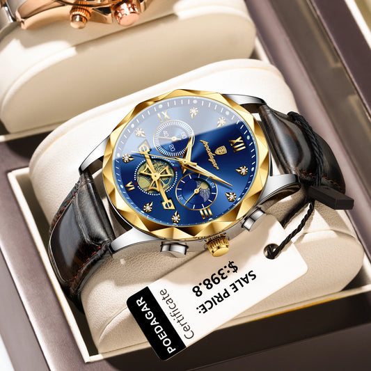 POEDAGAR Luxury Watch for Man Sports Leather Men Quartz Watch Waterproof Luminous Chronograph Men's Watches Male Clock Reloj+box