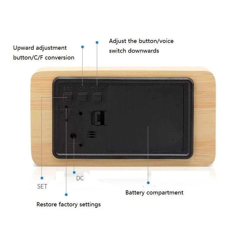 Fashion Alarm Clock LED Wooden Watch Table Voice Control Digital Wood Despertador USB/AAA Powered Electronic Desktop Clocks