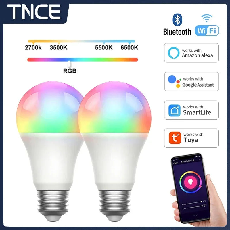 TNCE Tuya E27 Bulb WIFI Zigbee Bluetooth, Dimmable Light LED lamps 2700-6500k RGB, Smart Life APP, Voice with Alexa Google Home