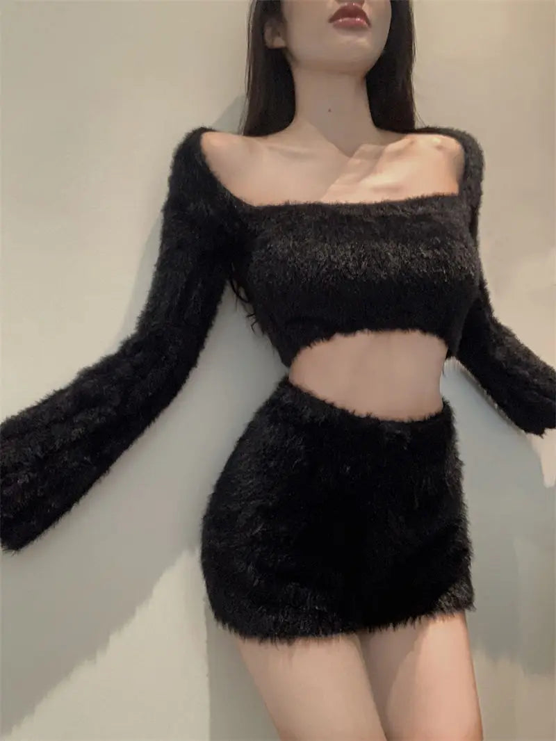 Warm Fluffy Shorts for Women High Waist Autumn Winter Korean Style Fashion Elegant Hot Sweet Female All-match Street Wear Mujer