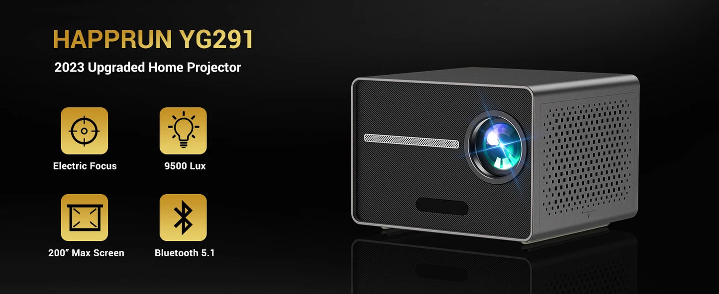 HAPPRUN Electric Focus Mini 1080P Bluetooth Projector, 200" Outdoor Movie Support, Compatible with Smartphone/HDMI/USB/PS5