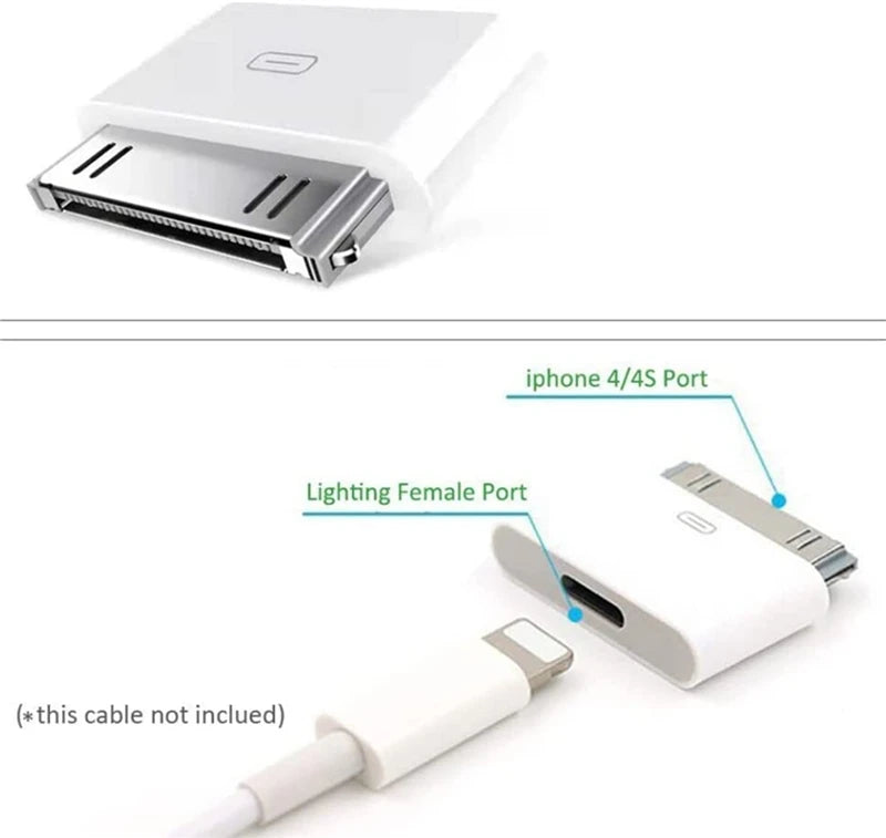Lightning To 30Pin Adapter Female Charging Sync Converter for IPhone 4 4S IPad 2 3 IPod Touch 8Pin Male To 30 Pin Charger Cable