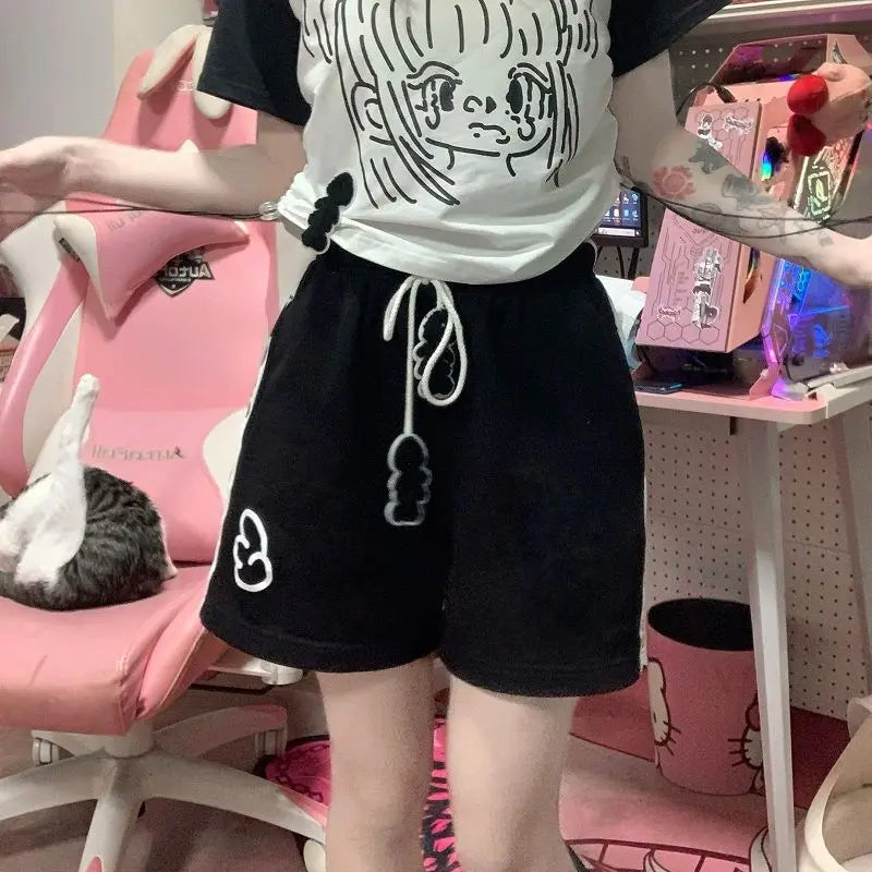 Shorts for Women's Kawaii Women Clothing Japanese Summer Short Pant Print Drawstring  Casual Y2k Pantalones 2024 Fashion Bottoms
