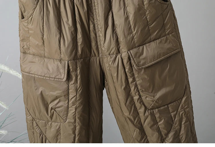 Elegant Light Weight Warm Down Cotton Trousers 2024 New Winter Outerwear Work Trousers Windproof Quilted Harem Pants for Women