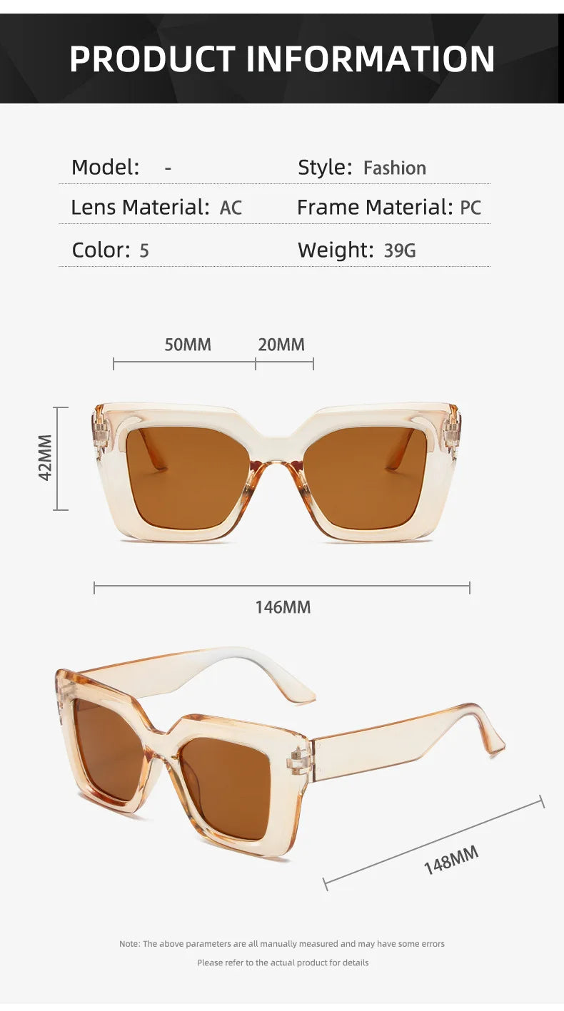 New Vintage Sunglasses Women Men Square Big Frame Sun Glasses Female Brand Designer Retro Shades Fashion Cat Eye Oculos De Sol ﻿