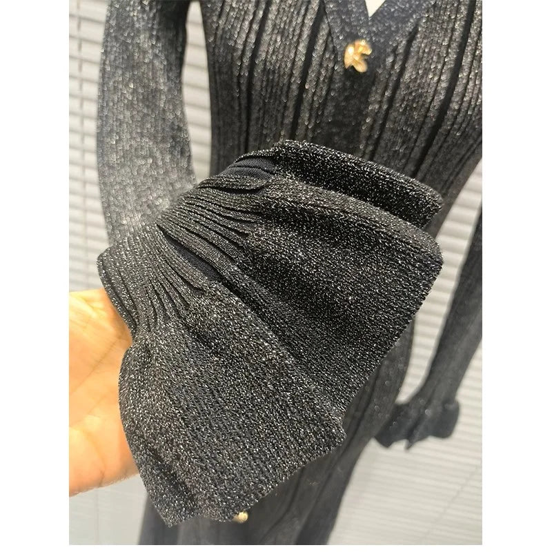 Knitted Mid-Length Dress 2024 New Women Long Sleeve Ribbed Party Dresses Elegant Lady Knitwear 5240175