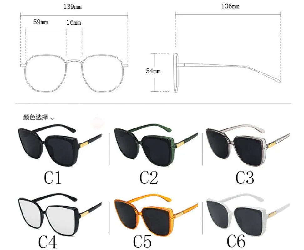 Exquisite Designer Cat Eye Sunglasses Woman Vintage Black Mirror Sun Glasses For Fashion Big Frame Cool Female Oculos De Sol