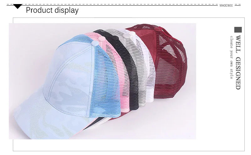 2024 New Summer Camouflage Mesh Trucker Hat Snapback Cap Chapeau Femme Fashion Messy Hair Bun Ponytail Baseball Caps for Women