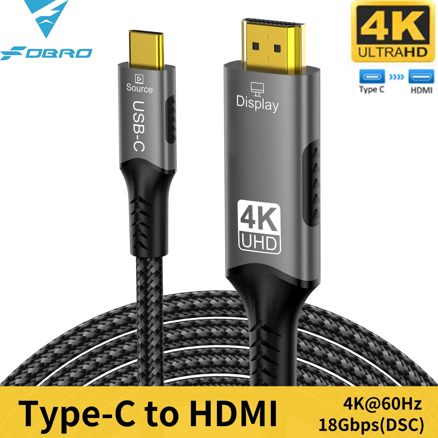 FDBRO USB Type C to HDMI 2.1 Cable Adapter 8K@60Hz,4K@60Hz 6FT Aluminum Type-C to HDMI Braided Cord for Laptop Tablet Galaxy S24