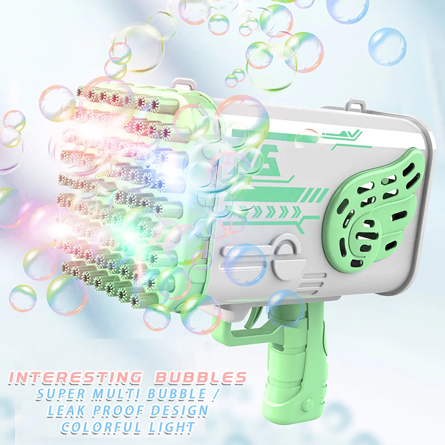 69Holes Rocket Bubble Gun ，Automatic Bubbles Machine Gun Launcher Shape Blower Soap Toys For Kid Bubble Machine Party Supplies